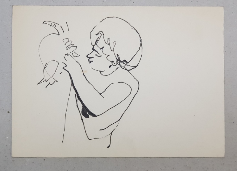 CONSTANTIN BACIU ( 1930 - 2005 ) , FEMEIA CU PASARE   , DESEN
