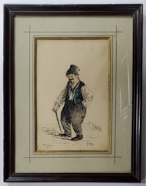 CONSTANTIN  JIQUIDI ( 1865 - 1899 ) - BARBAT CU BASTON PE DEALUL SPIREI
