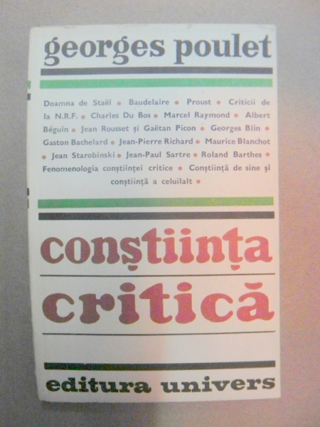 CONSTIINTA CRITICA-GEORGES POULET  BUCURESTI 1979