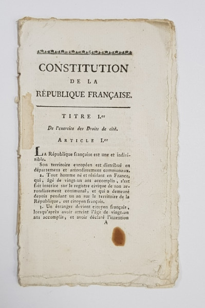 CONSTITUTION DE LA REPUBLIQUE FRANCAISE, cca. 1900