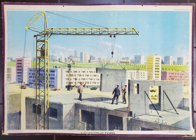 CONSTRUCTORII , grafica de P. NAZARIE , PLANSA DIDACTICA NR. 74 , 1967