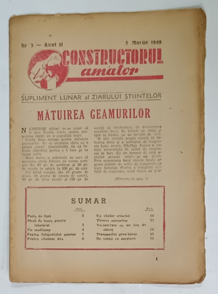 CONSTRUCTORUL AMATOR , SUPLIMENT  LUNAR AL ZIARULUI STIINTELOR , NR. 3 , 1949