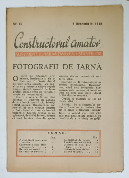 CONSTRUCTORUL AMATOR , SUPLIMENT  LUNAR AL ZIARULUI STIINTELOR , NR.13 , 1948