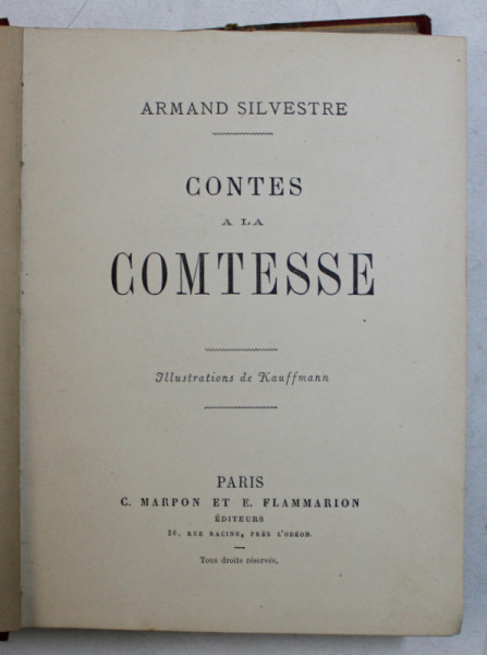 CONTES A LA COMTESSE par ARMAND SILVESTRE , EDITIE INTERBELICA