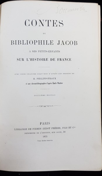 CONTES DU BIBLIOPHILE JACOB A SES PETIT-ENFANTS SUR L'HISTOIRE DE FRANCE - PARIS, 1875