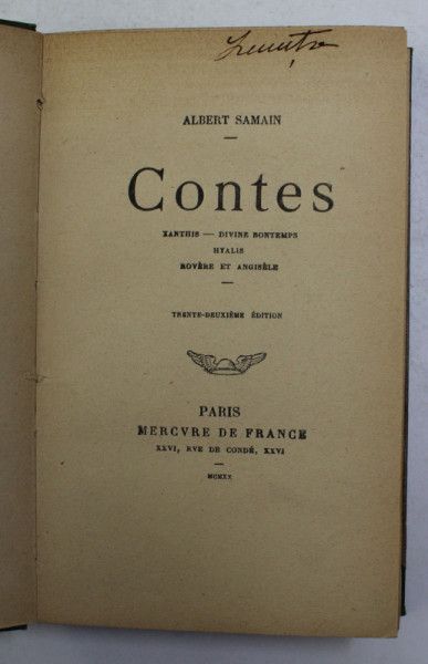 CONTES par ALBERT SAMAIN , 1920