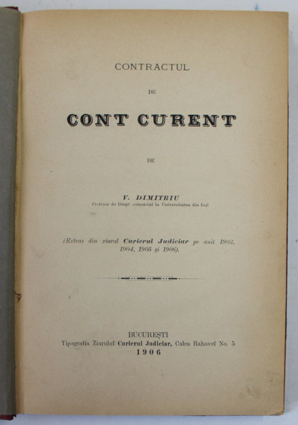 CONTRACTUL DE CONT CURENT de V. DIMITRIU , 1906