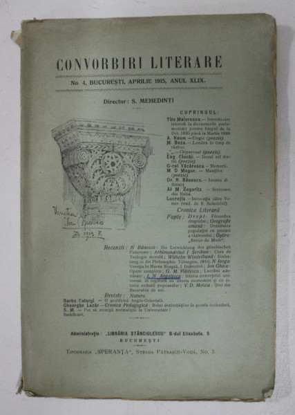 CONVORBI LITERARE , NR. 4 , ANUL XLIX , APRILIE 1915