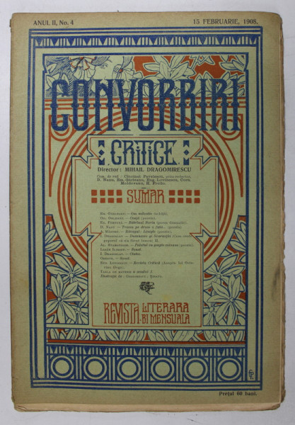 CONVORBIRI CRITICE , ANUL II , NR.4 , 15 FEBRUARIE 1908