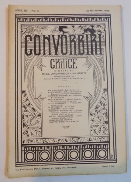 CONVORBIRI CRITICE , ANUL III , NR.10 , 25 OCTOMBRIE 1909