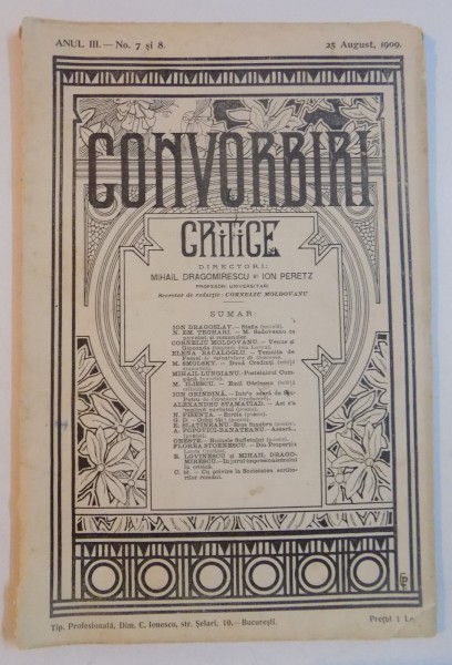 CONVORBIRI CRITICE , ANUL III , NR.7 SI 8 , 25 AUGUST 1909