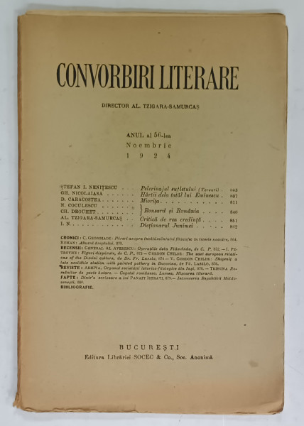CONVORBIRI LITERARE , ANUL 56 , NOIEMBRIE , 1924