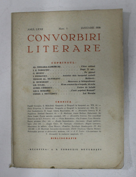 CONVORBIRI LITERARE , ANUL LXXII , NR. 1 , IANUARIE 1939