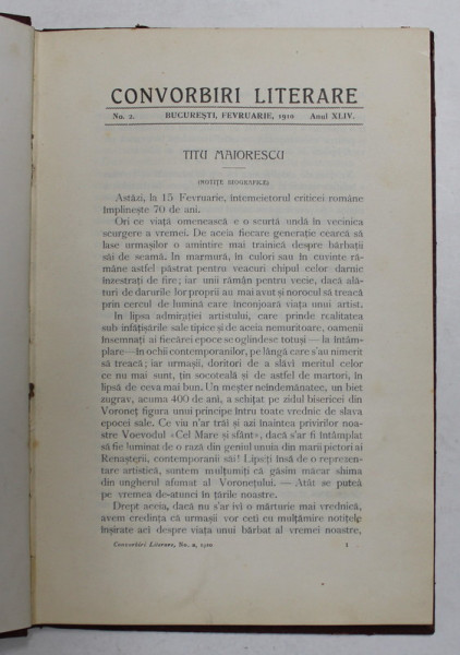 CONVORBIRI LITERARE , ANUL XLIV , NR. 2 , FEBRUARIE , 1910