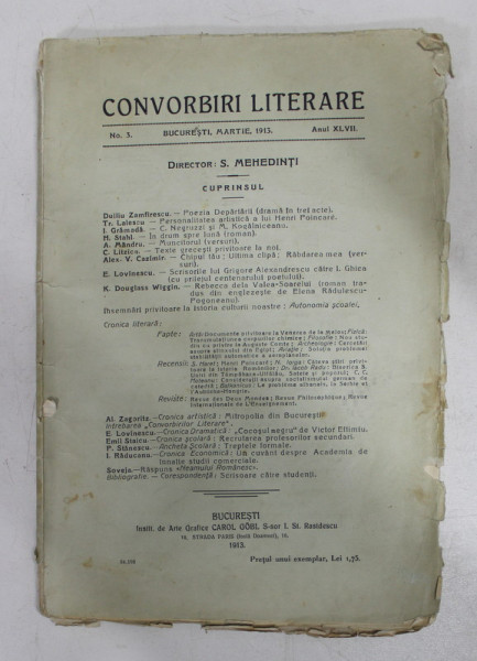 CONVORBIRI LITERARE , ANUL XLVII , NO. 3 , MARTIE 1913