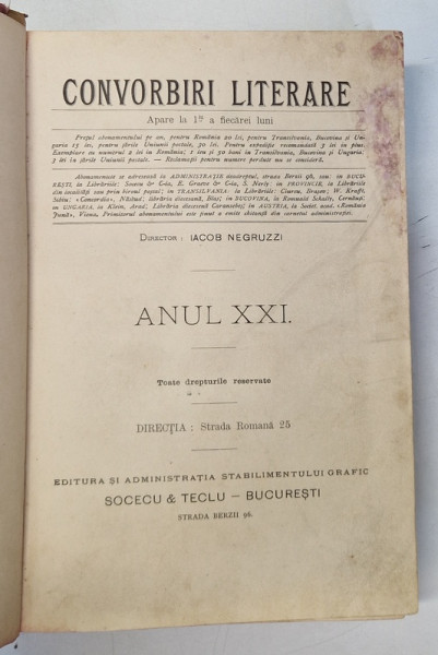 CONVORBIRI LITERARE , ANUL XXI , CUPRINDE 12 NUMERE APARUTE INTRE 1 APRILIE 1887 SI 1 MARTIE 1888 * VEZI DESCRIERE !