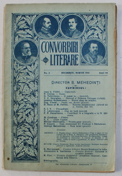 CONVORBIRI LITERARE , NO. 3 . ANUL 54 , MARTIE , 1922