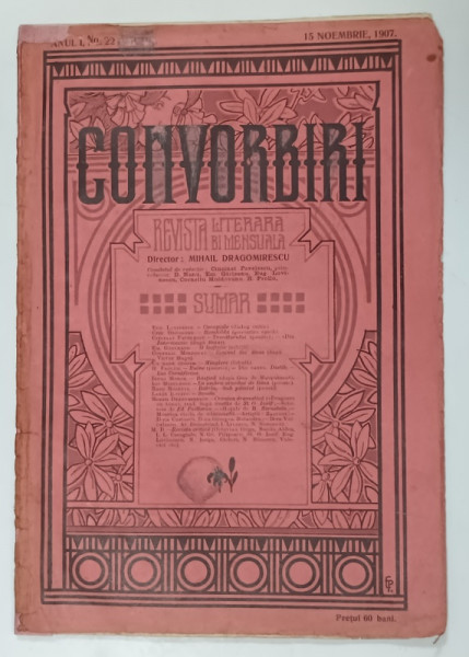 CONVORBIRI , REVISTA LITERARA BI MENSUALA , NR. 22  , 1907
