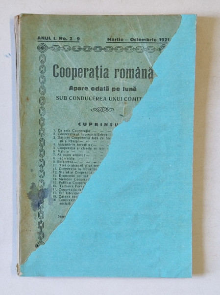 COOPERATIA ROMANA , ORGAN AL COOPERATIEI ROMANESTI , ANUL I , NR. 2-9 , MARTIE , 1921
