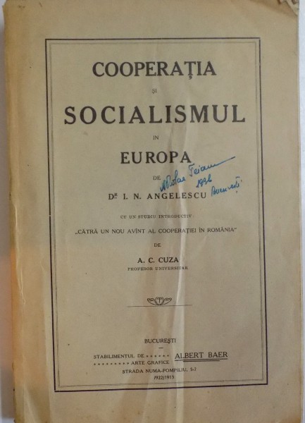 COOPERATIA SI SOCIALISMUL IN EUROPA de I.N. ANGELESCU
