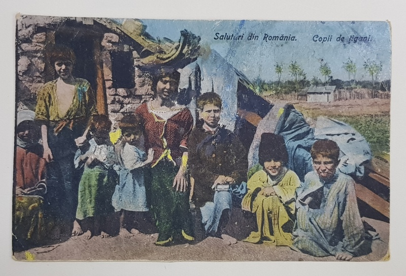 COPII DE TIGANI , CARTE POSTALA ILUSTRATA , COLORIZATA , PERIOADA INTERBELICA