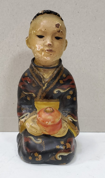 COPIL , FIGURINA ORIENTALA DIN CERAMICA PICTATA MANUAL , SECOLUL 20