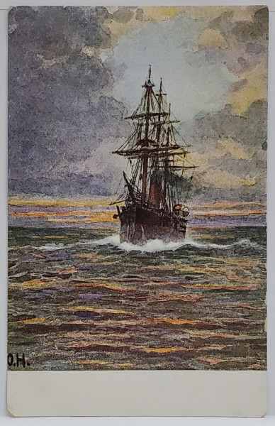 CORABIE PE MARE , DESEN , CARTE POSTALA , CLASICA