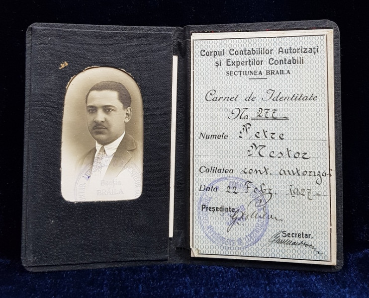 CORPUL CONTABILILOR AUTORIZATI SI EXPERTILOR CONTABILI  -, SECTIUNEA BRAILA - CARTE DE IDENTITATE  , ELIBERAT LA 22 FEBRUARIE 1927