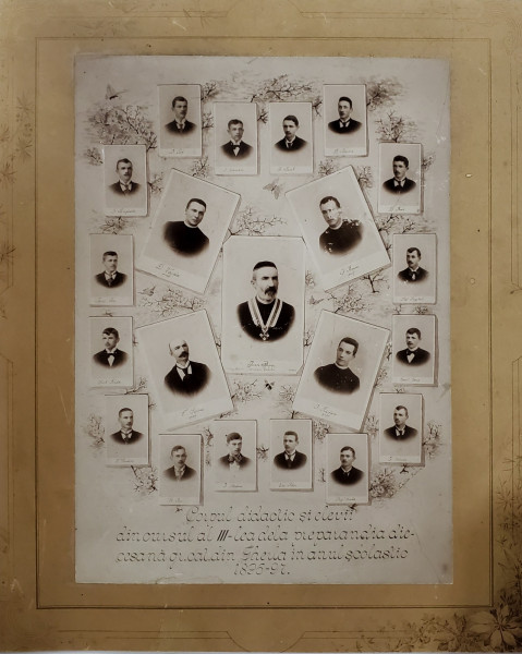 CORPUL DIDACTIC SI ELEVII DE LA PREPARANDIA DIECEZANA GR. CAT. DIN GHERLA , FOTOGRAFIE DE GRUP , 1896