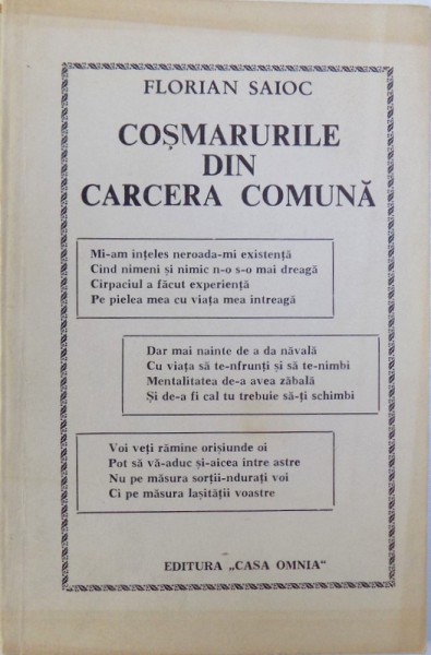 COSMARURILE DIN CAMERA COMUNA  - VERSURI de FLORIAN SAIOC , 1992 , DEDICATIE*