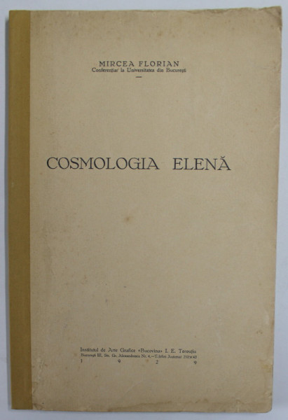 COSMOLOGIA ELENA de MIRCEA  FLORIAN , 1929