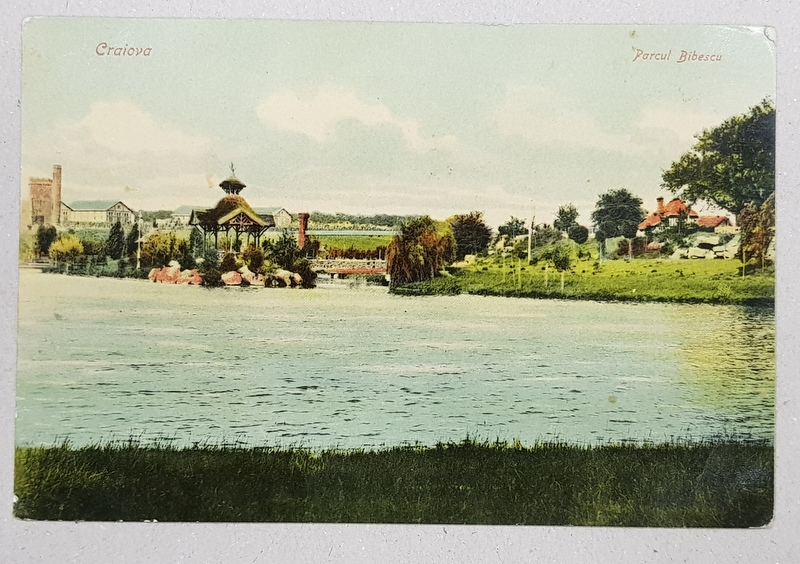 CRAIOVA  - PARCUL BIBESCU , CARTE POSTALA ILUSTRATA , POLICROMA , CIRCULATA , PERIOADA INTERBELICA