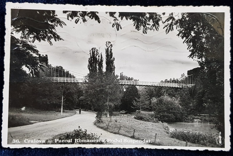 CRAIOVA  - PARCUL ROMANESCU , PODUL SUSPENDAT , CARTE POSTALA ILUSTRATA , MONOCROMA , CIRCULATA , DATATA 1939