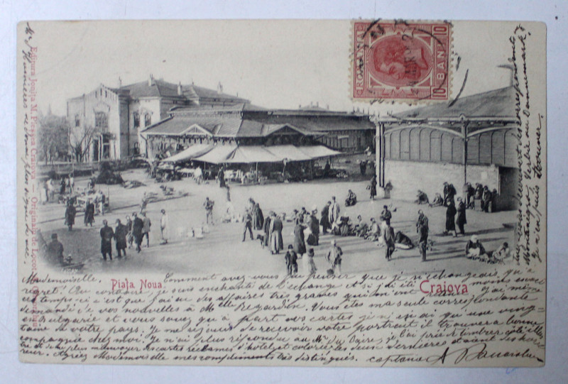 CRAIOVA , PIATA NOUA , CARTE POSTALA ILUSTRATA DUPA FOTOGRAFIE  ORIGINALA  de A. GHEORGHIU , CIRCULATA , 1902 , CLASICA*
