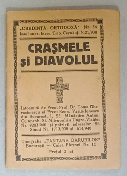 CRASMELE SI DIAVOLUL de TOMA GHERASIMESCU si VASILE IONESCU , 1940