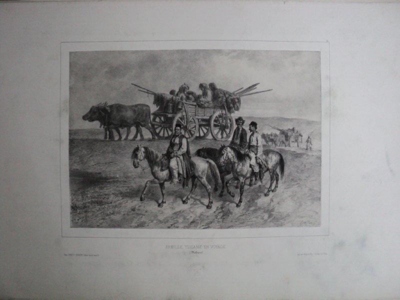 Caravana de tigani, Moldova, litografie originala semnata Auguste Raffet