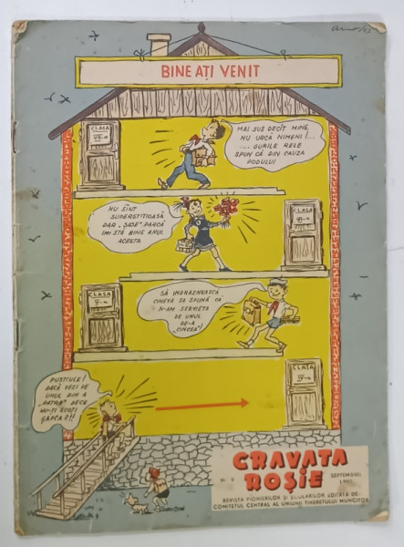 CRAVATA  ROSIE , REVISTA PIONIERILOR SI SCOLARILOR , NR.9., 1957 , PREZINTA PETE SI  URME DE UZURA