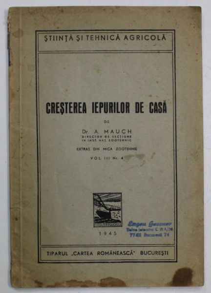 CRESTEREA IEPURILOR DE CASA de A. MAUCH , 1945
