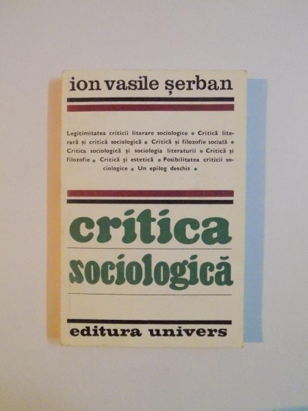 CRITICA SOCIOLOGICA de ION VASILE SERBAN 1983