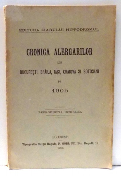 CRONICA ALERGARILOR DIN BUCURESTI , BRAILA , IASI , CRAIOVA SI BOTOSANI PE 1905 , 1906