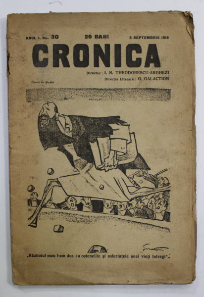CRONICA , REVISTA , DIRECTOR TUDOR ARGHEZI , ANUL I , NR. 30 , SEPTEMBRIE 1915