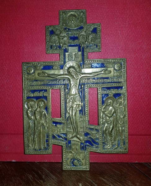 CRUCIFIX DIN BRONZ CU EMAIL , RUSIA , CIRCA 1900