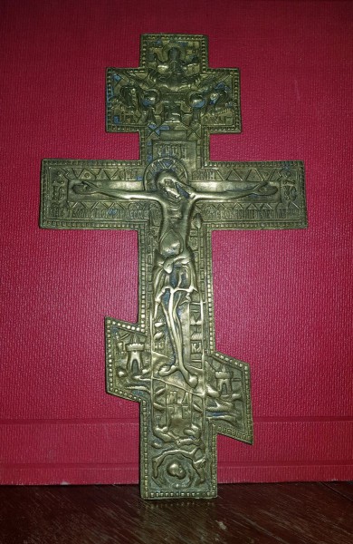 CRUCIFIX DIN BRONZ , RUSIA TARISTA , SECOLUL AL XIX-LEA