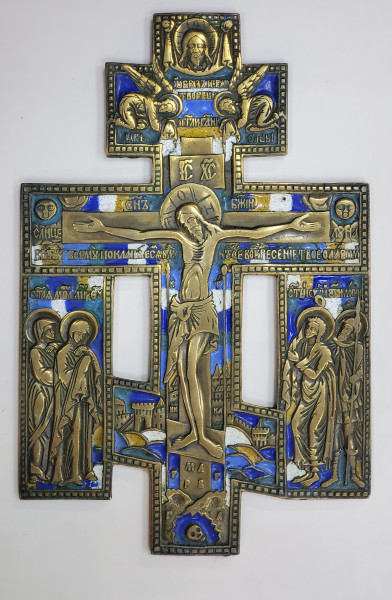 CRUCIFIX DIN BRONZ SI EMAIL PLOICROM, SECOL. 19