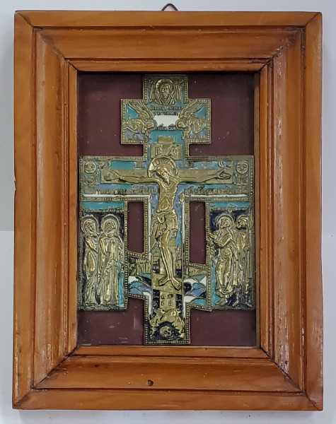 CRUCIFIX DIN BRONZ SI EMAIL POLICROM , RUSIA , CCA. 1900