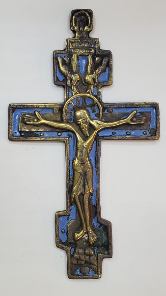 CRUCIFIX DIN BRONZ SI EMAIL, RUSIA SECOL 19