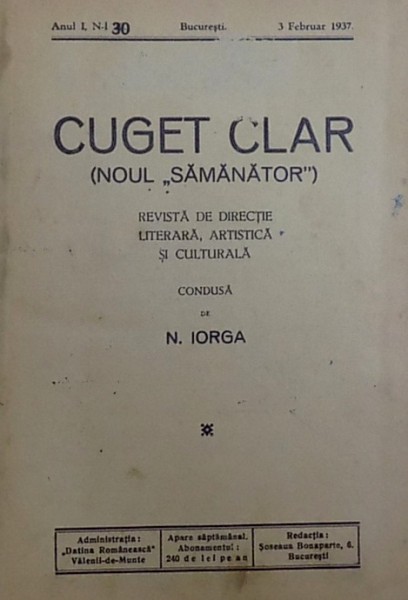 CUGET CLAR (NOUL SAMANATOR)  ANUL I  VALENII DE MUNTE  1937