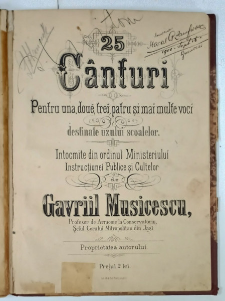 CULEGERE DE CANTECE INTOCMITA de GAVRIL MUZICESCU , COLEGAT DE DOUA VOLUME , 1889 , CONTINE PARTITURI  CU TEXT *