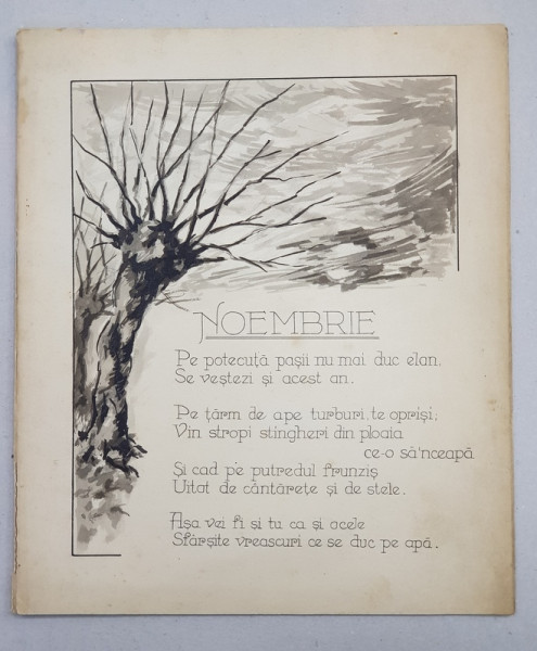 CULEGERE DE POEZII CU AUTOR NECUNOSCUT , SCRISA SI ILUSTRATA MANUAL , DESEN IN TUS SI ACUARELA , PERIOADA INTERBELICA