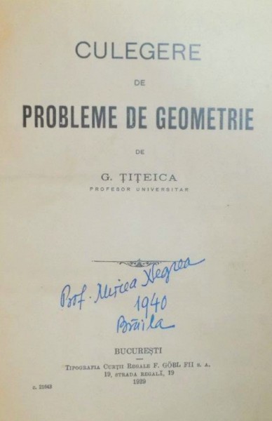CULEGERE DE PROBLEME DE GEOMETRIE de G. TITEICA 1929